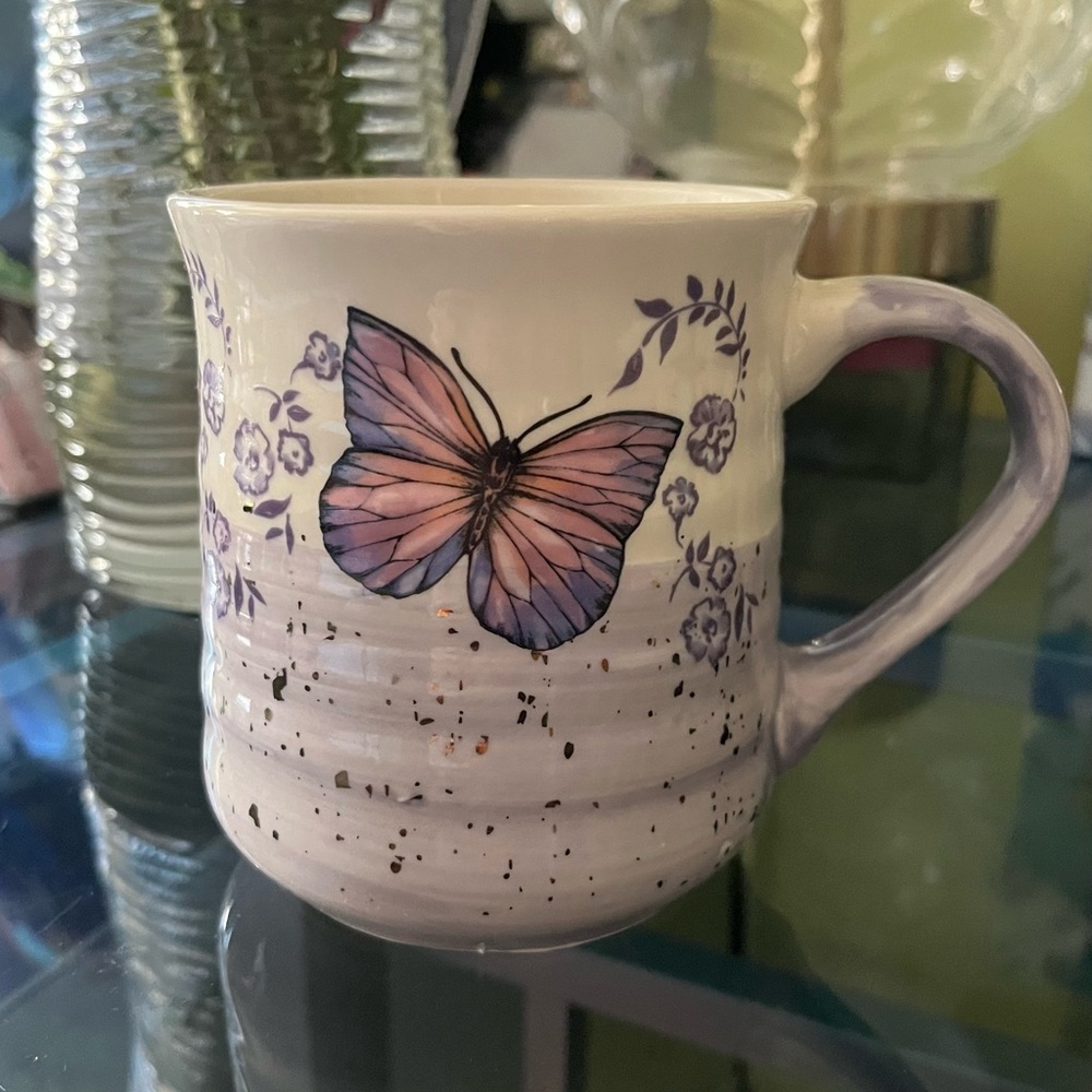 Butterfly Floral Ceramic Mug in Lavender and Pink